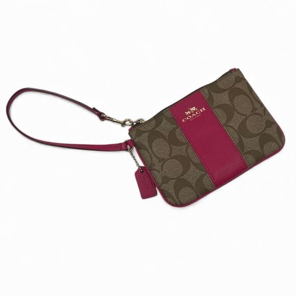Coach Handbags - Coach Wrislet Signature Monograma Saffiano in Brown and Pink